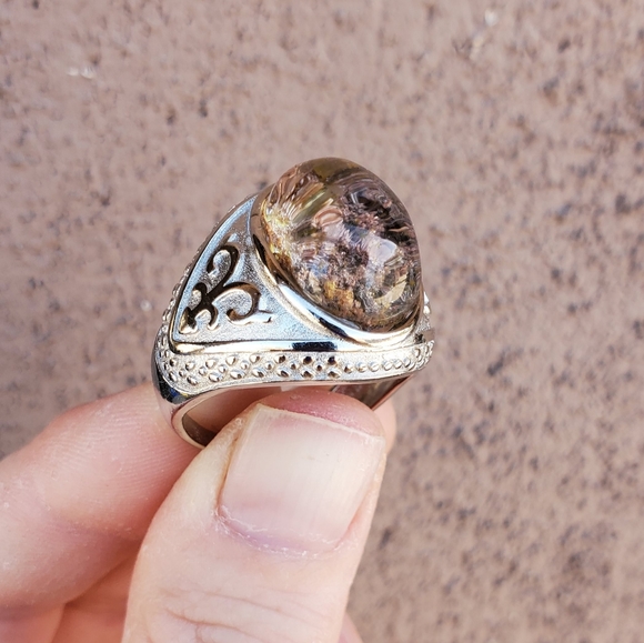 New Yellow Phantom Quartz Adjustable 925 Silver Ring. - Picture 5 of 14